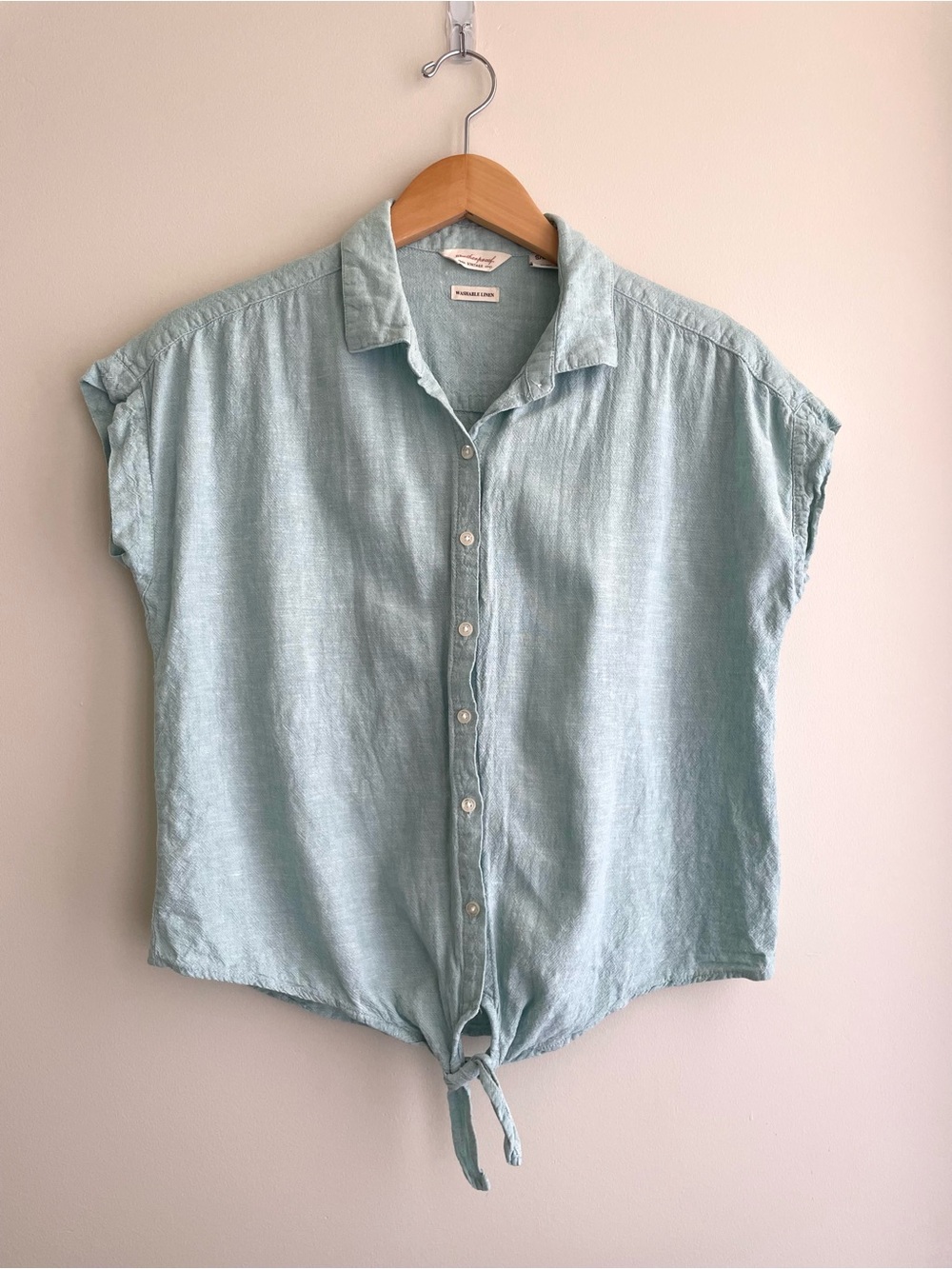 Weatherproof Linen Lightweight Tie-Front Button-Down Beachy Summer Shirt